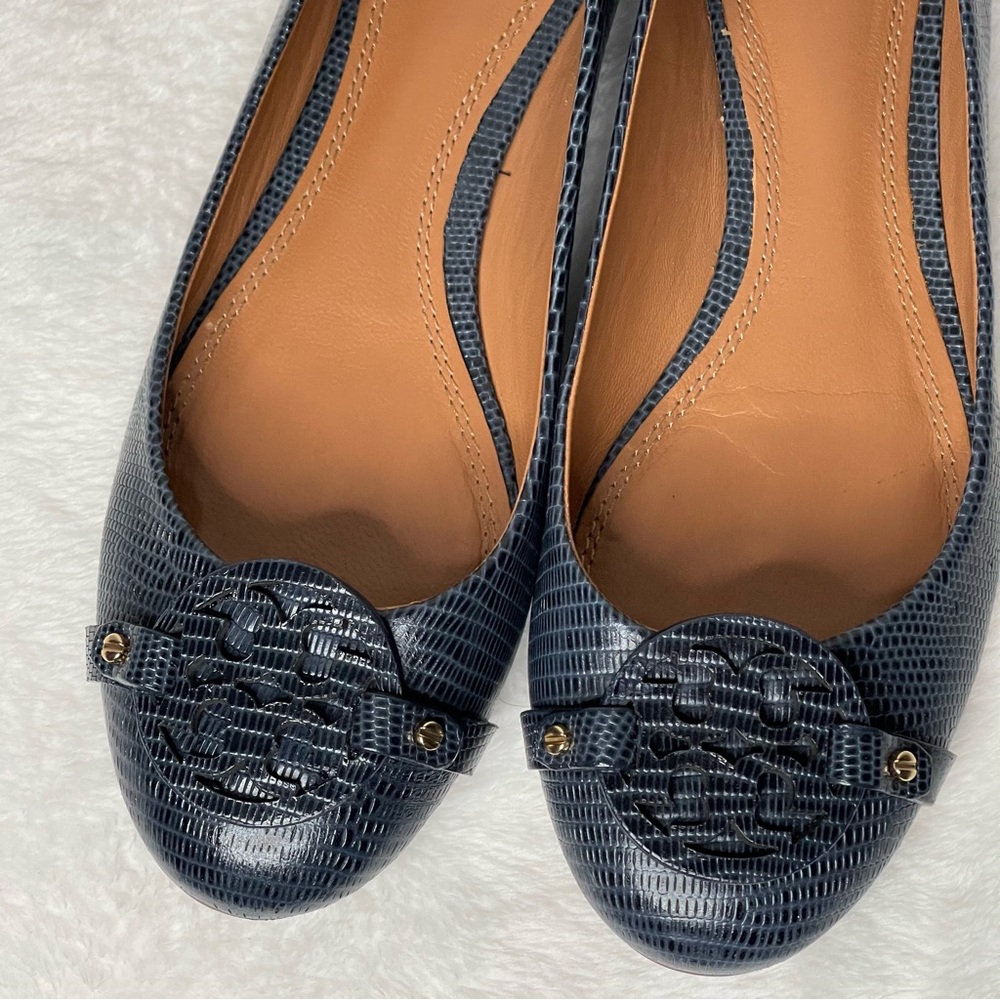 Tory Burch Navy Blue Mini Miller Flat - Matte Micro Tejus Print Size 9 - Picture 5 of 11